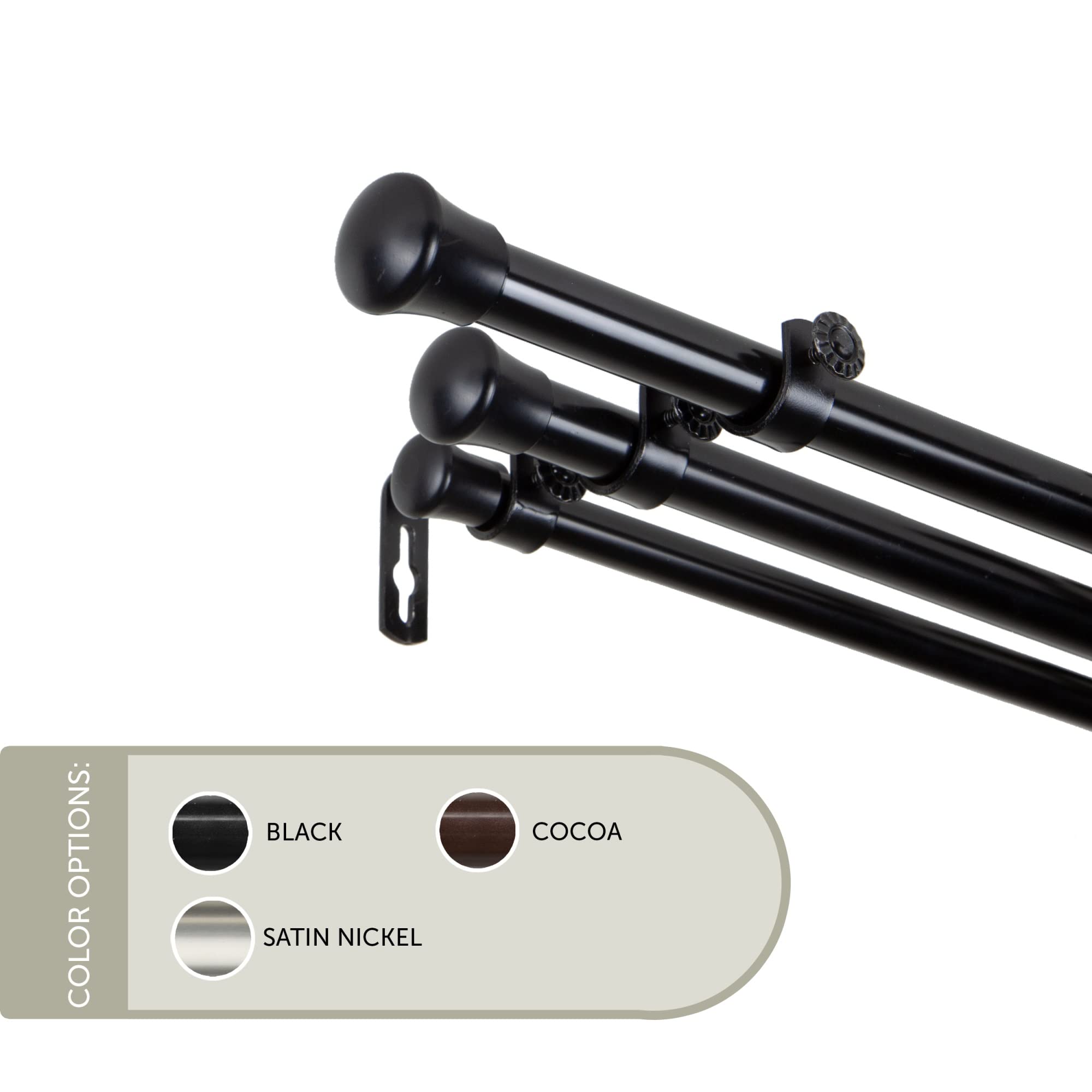 Rod Astamoda 13/16 Inch Basic Triple Curtain Rod 66-120 Inches - Black for Living Room, Bedroom & Window Decor