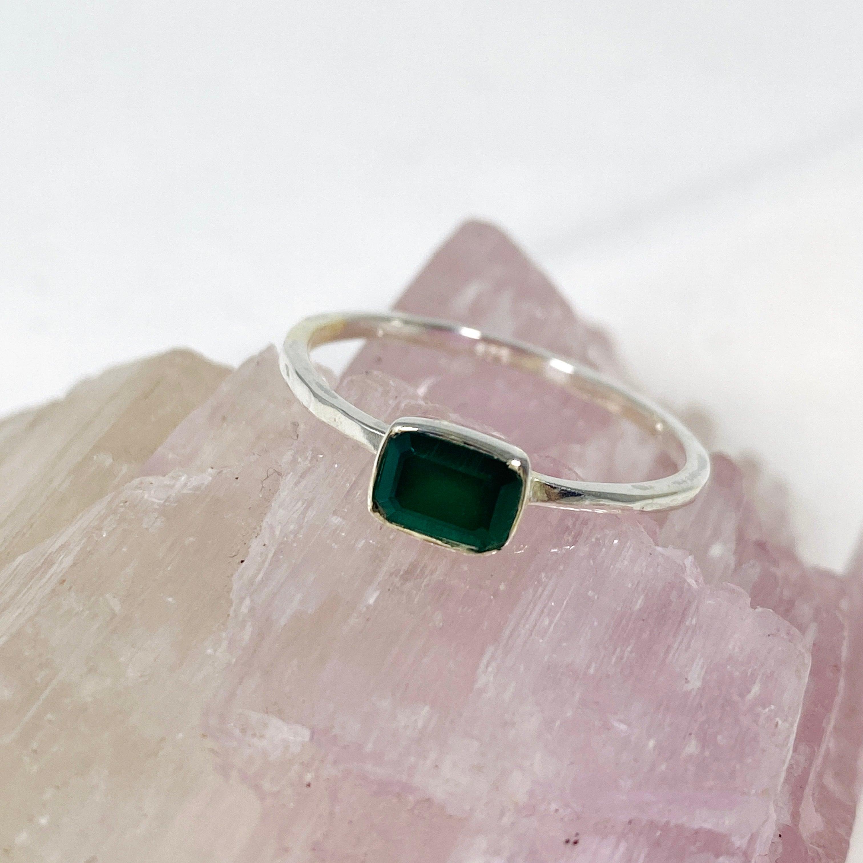 Green Onyx Rectangular Faceted Fine Band Ring R3793 GO - Elegant Sterling Silver Jewelry for Women, Perfect for Weddings, Parties & Everyday Wear