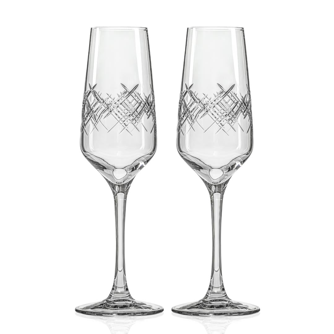 Premium Argyle 5.75oz Champagne Flutes - Set of 2 Crystal Clear Glasses for Wedding Toasts, Anniversary Celebrations & Romantic Dinners