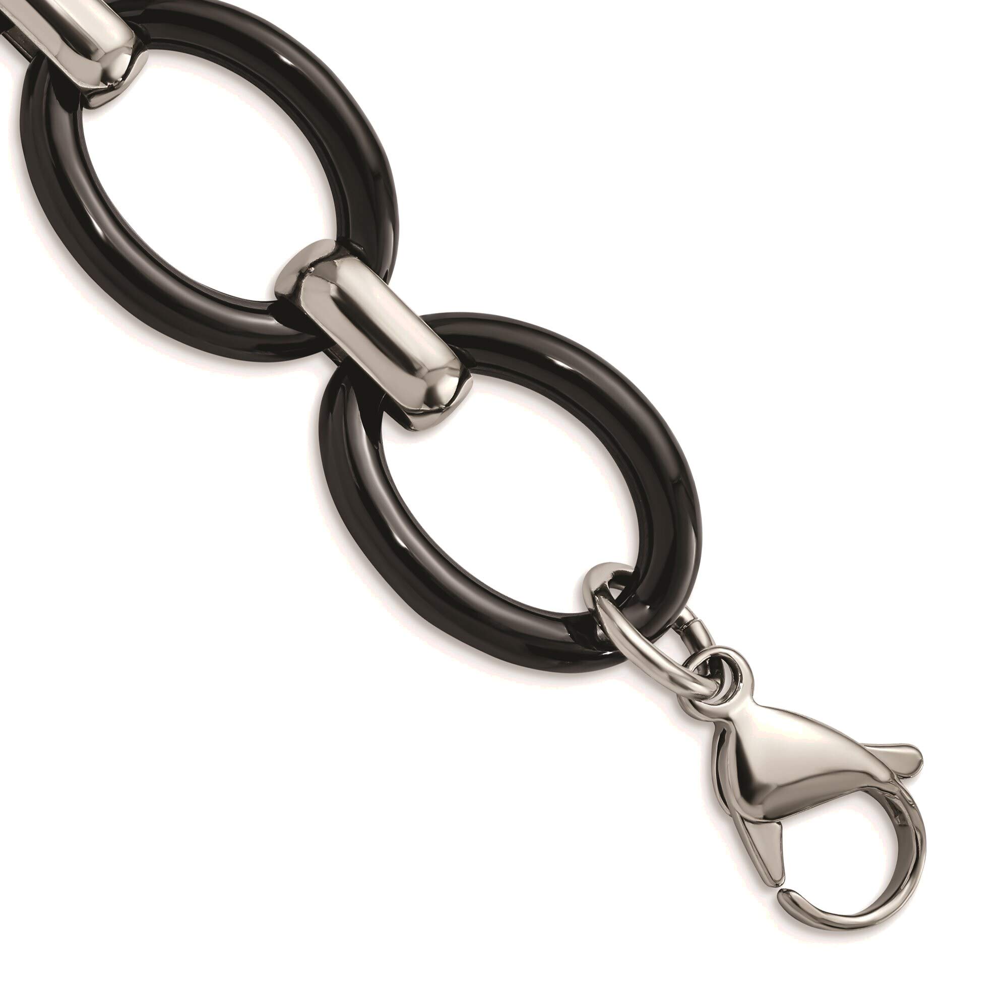 Stainless Steel Black Ceramic Bracelet for Men & Women - Adjustable Polished Jewelry with 1 Inch Extension - Perfect for Casual Wear, Gifts & Special Occasions