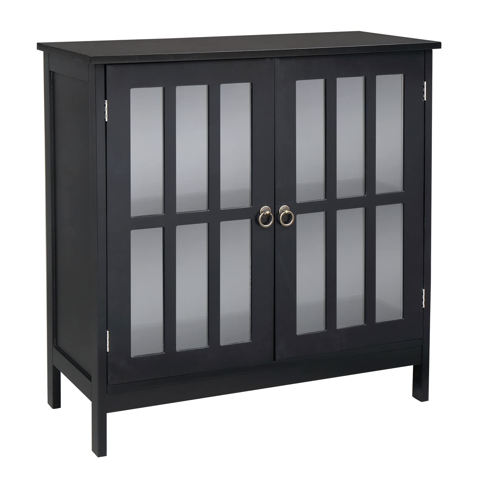 HONOOR Sideboard Buffet Storage Cabinet with 2 Glass Doors - Kitchen & Dining Room Organizer, Liquor Cabinet, Cupboard Console Table, Curio Display Case (Black) - Perfect for Home Storage, Entertaining Guests & Showcasing Collectibles