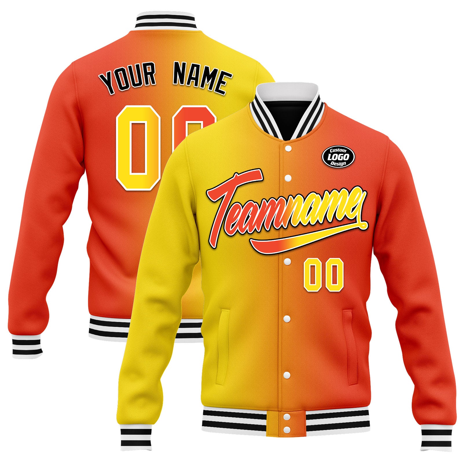 Custom Gradient Fashion Bomber Jacket - Full Snap Varsity Letterman Jacket - Personalized Embroidered Design (FZ005 D028015) - Perfect for School Events, Sports Games & Streetwear Fashion
