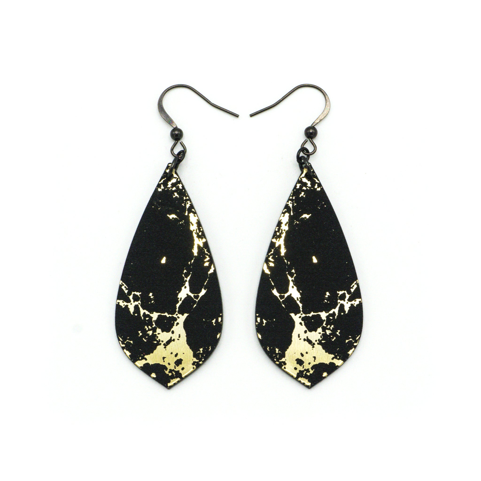Gem Point [22R] Acrylic Earrings - Brushed Gold & Black | Stylish Fashion Jewelry for Women, Perfect for Parties & Everyday Wear