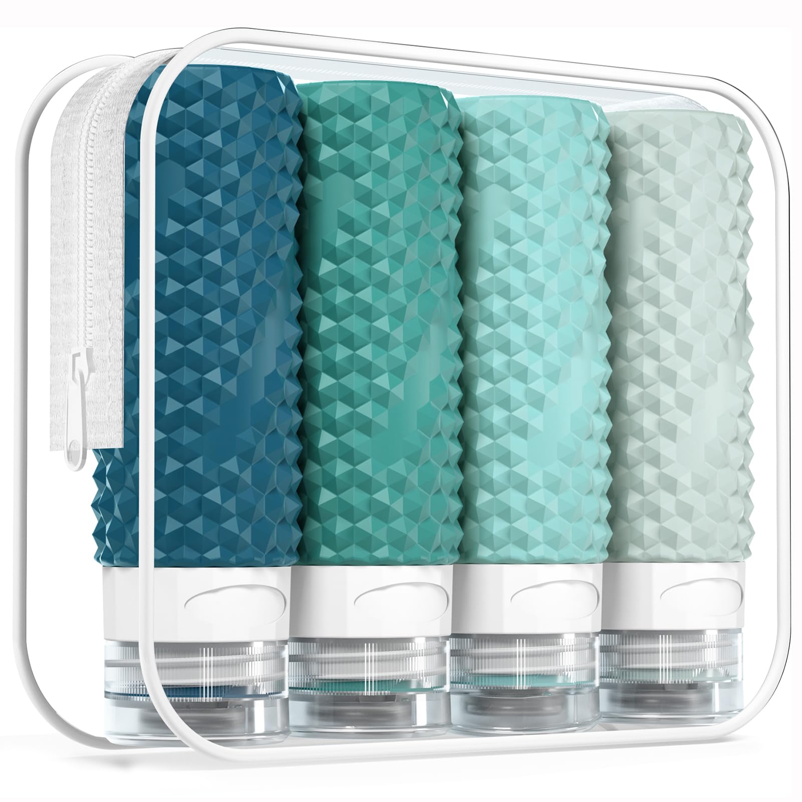 TSA Approved 3oz Travel Bottles for Toiletries - BPA Free Leak Proof Refillable Containers with Toiletry Bag (4 Pack) - Perfect for Shampoo, Conditioner & Liquid Essentials on Airplane Trips & Vacations