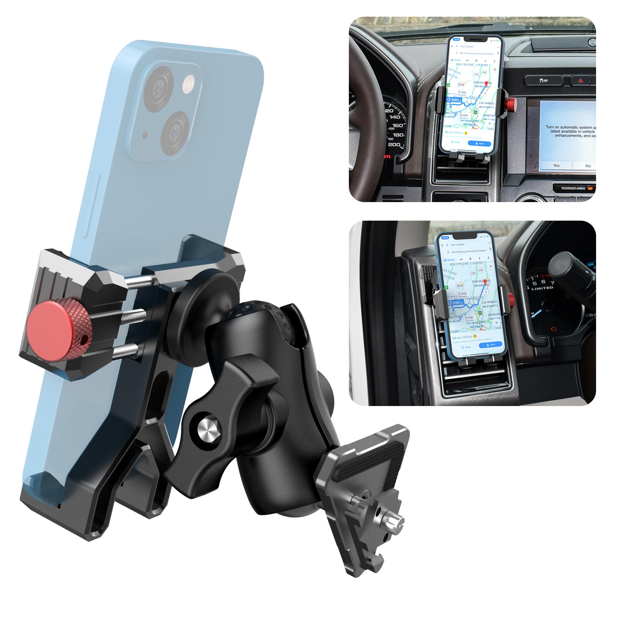 Premium Aluminum Phone Mount for Ford F-150 (2015-2020), Expedition (2018-2021), Super Duty (2017-2021) - 360° Rotating Ball Head Vent Car Phone Holder Compatible with iPhone & Android - Perfect for Hands-Free Navigation & Safe Driving