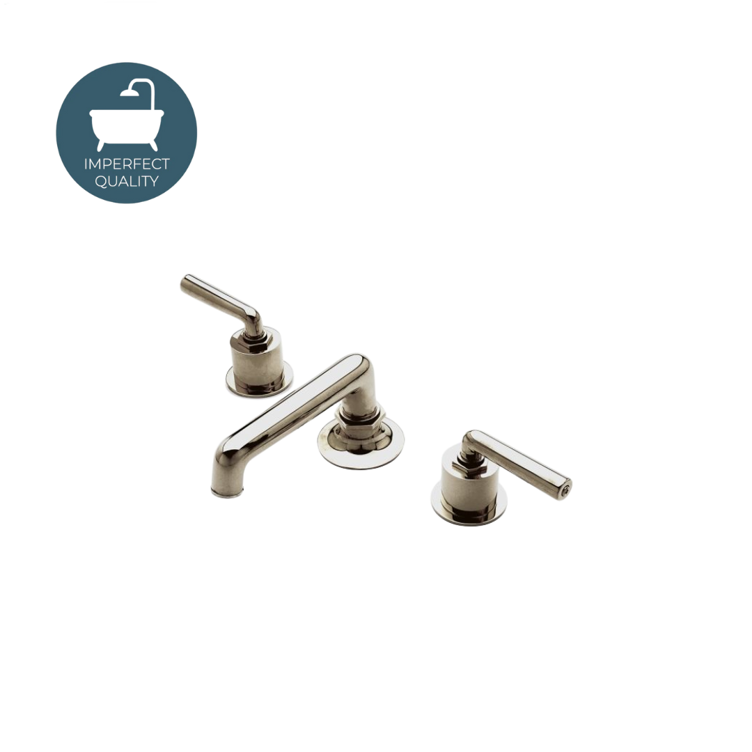 Henry Low Profile 3-Hole Deck Mounted Bathroom Faucet with Metal Lever Handles - Nickel Finish for Vanity Sink, Powder Room & Guest Bath Installation
