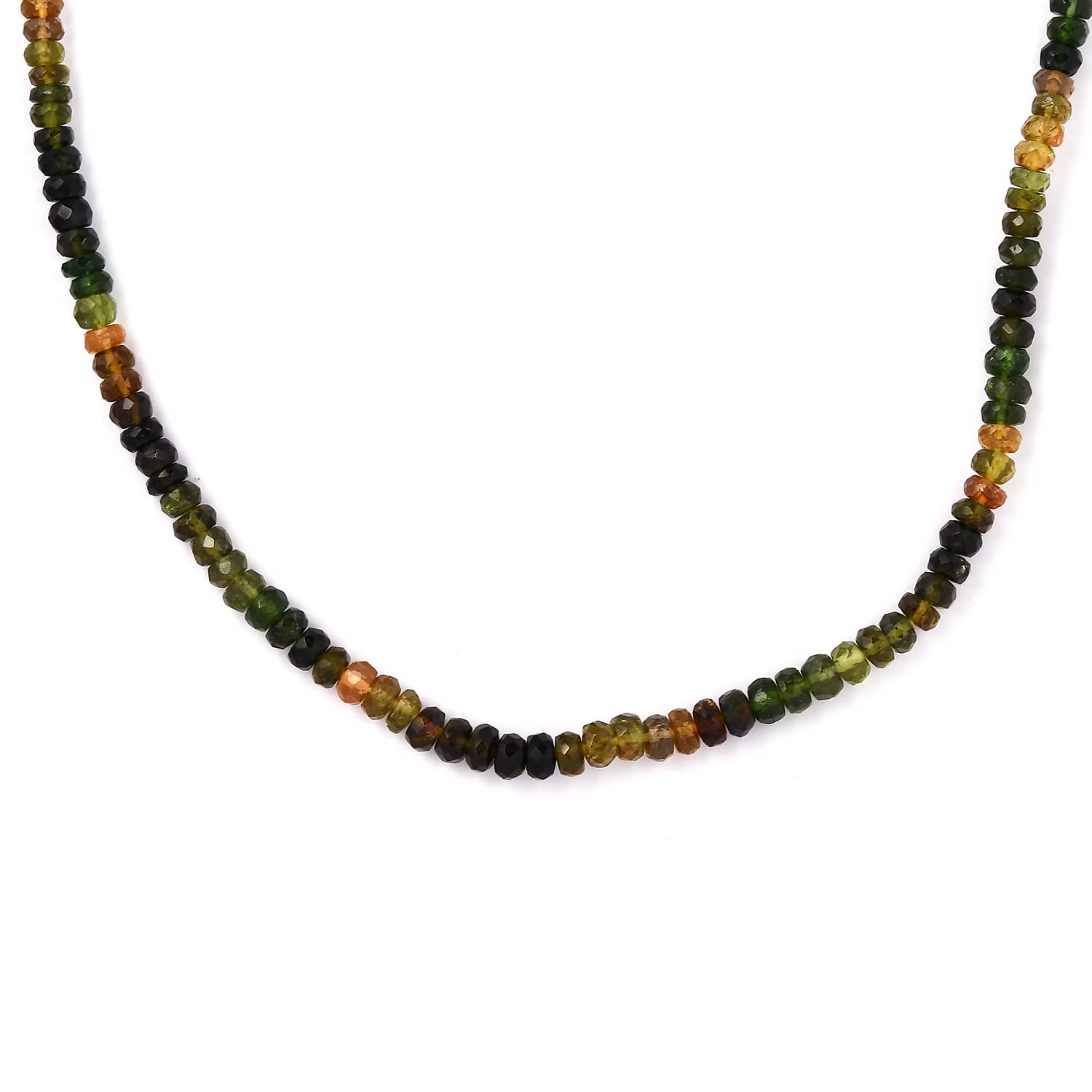925 Sterling Silver Rhodium Plated Multi Tourmaline Beaded Necklace for Women - 18