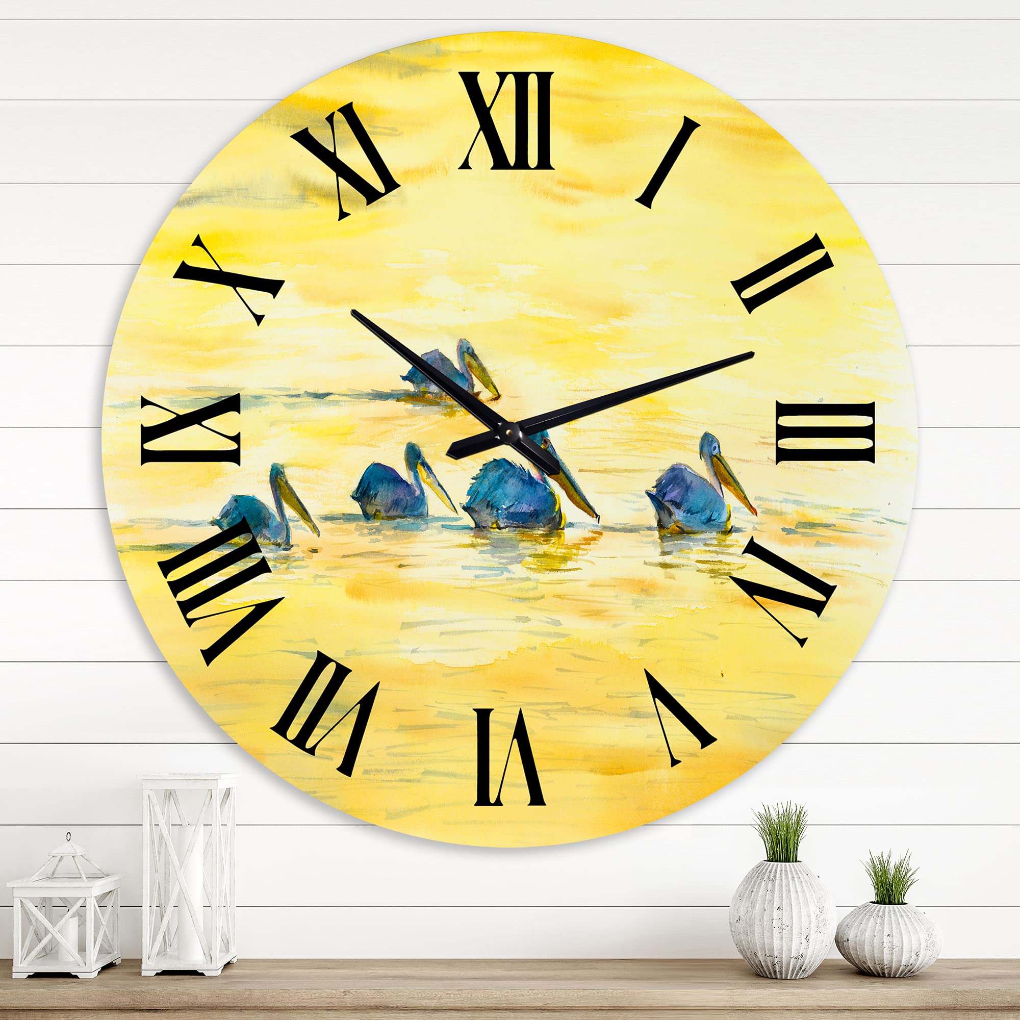 Farmhouse Wall Clock 'Pelicans On The Yellow River' - Large Animal-Themed Clock for Bedroom, Living Room, and Kitchen Decor