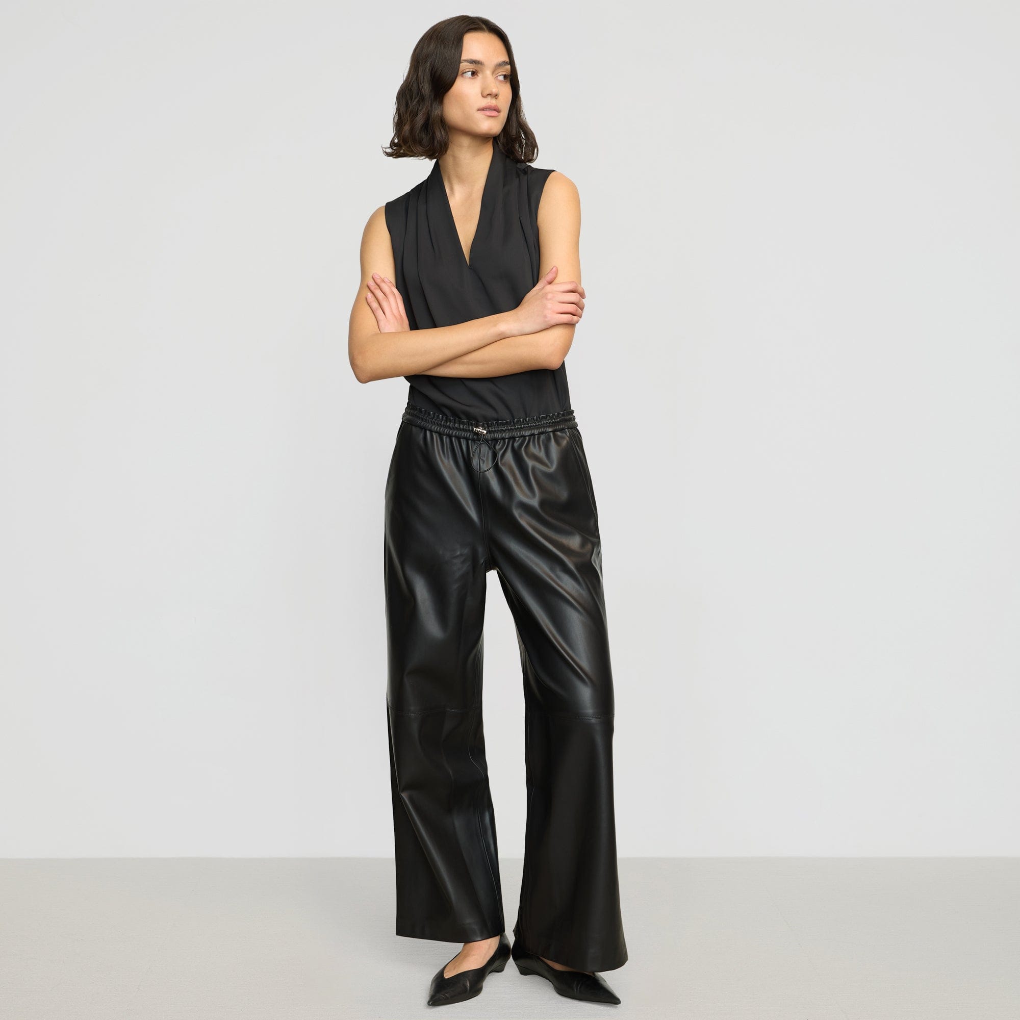Lianne Vegan Leather Drawstring Pants for Women - Stylish & Comfortable Lounge Pants for Casual Wear, Yoga, and Travel