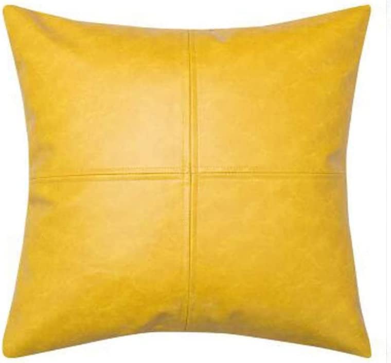 Genuine East India Leather Pillow Cover 20x20 Inches - Soft & Thick Modern Farmhouse Decor for Sofa, Bed, Living Room - Yellow (Pack of 1) | Stylish Home Accent & Cozy Living Space Upgrade