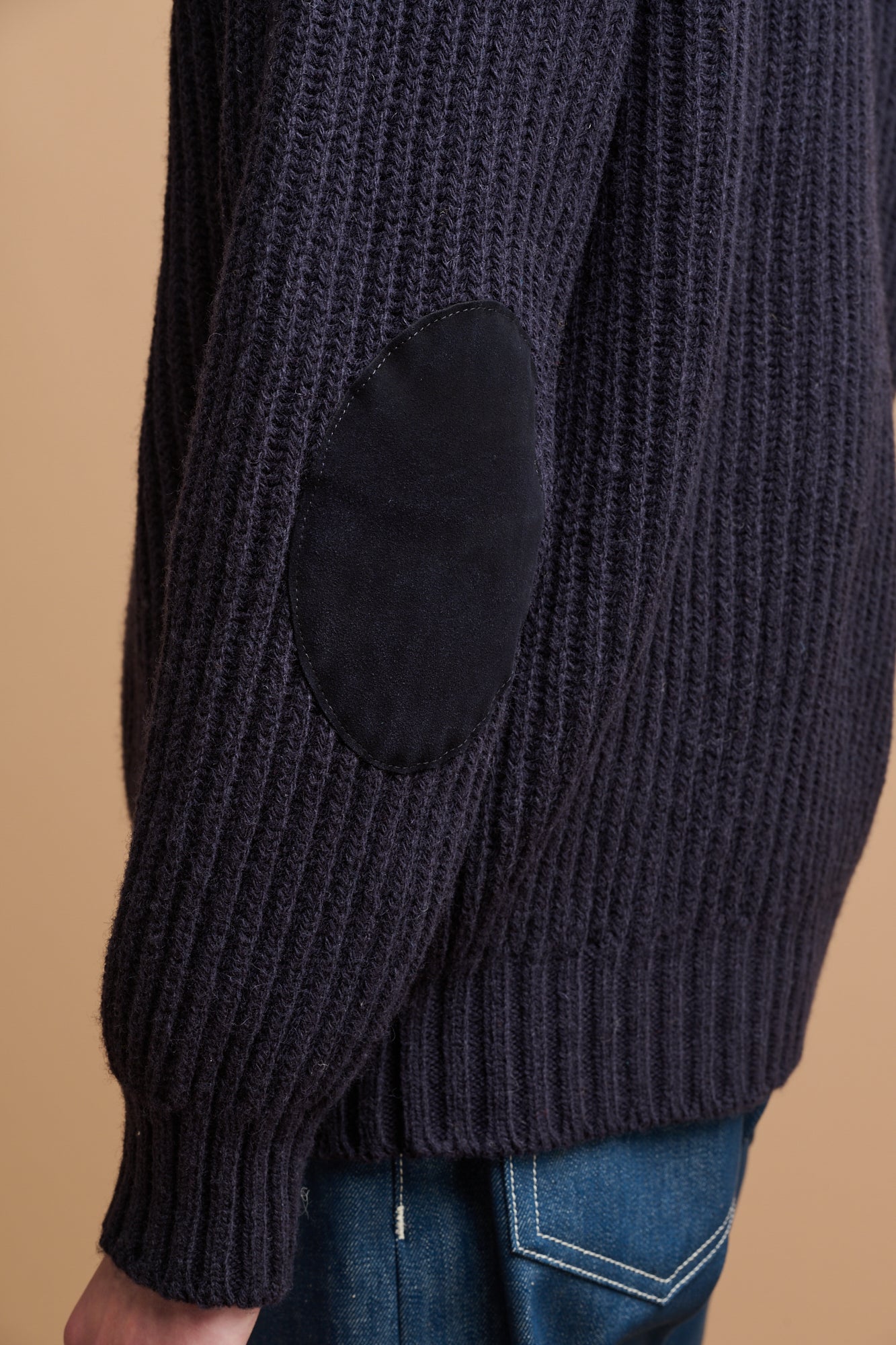 Premium Men's Lambswool Fisherman Ribbed Sweater - Navy Blue Crewneck Pullover for Winter Warmth | Cozy Casual Wear & Office Outfits