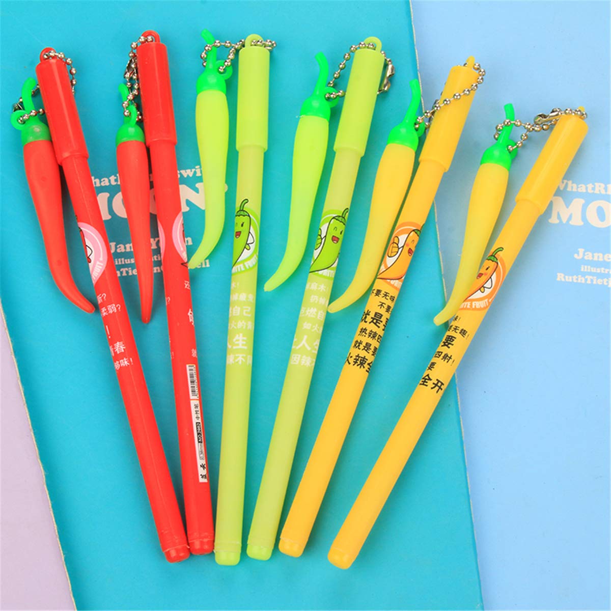 Original Creative Chili Pepper Pendant Fashion Doll Pen - Cute Cartoon Ballpoint Pen for Office, School & Gift (6-Pack) - Perfect for Journaling, Note Taking & Desk Decor