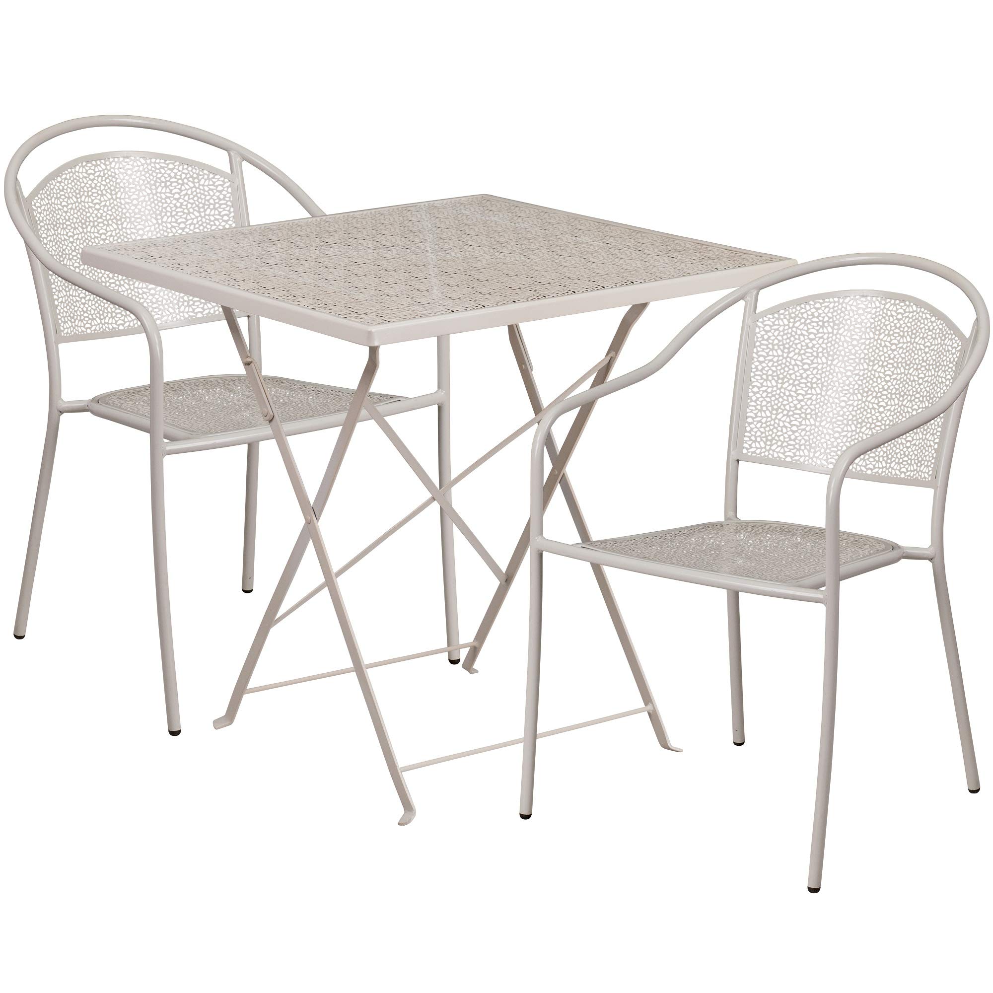 F&F Furniture 3-Piece Silver Square Outdoor Patio Set - Folding Table & Round Back Chairs for Garden, Balcony, Poolside | Durable & Weather-Resistant Dining Set