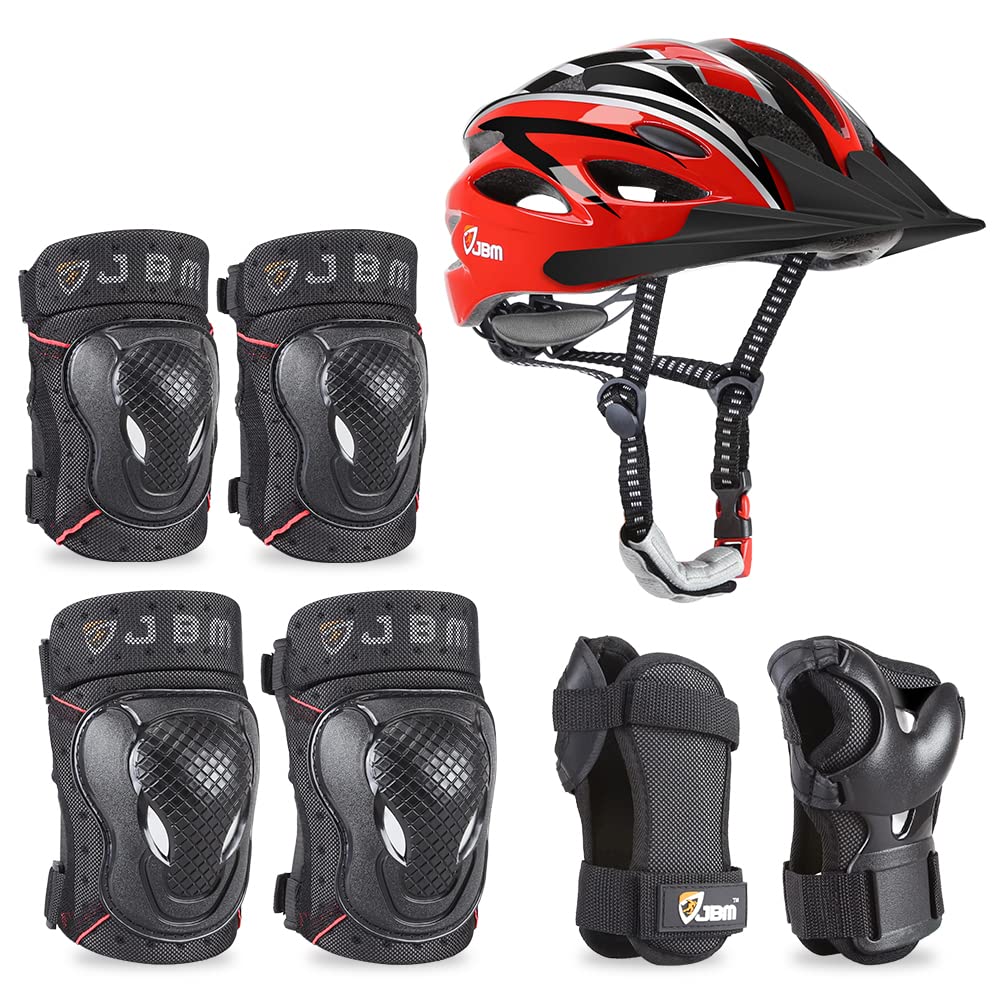 JBM 7-Piece Adult Bike Protective Gear Set - BMX Helmet, Knee & Elbow Pads with Wrist Guards for Cycling, Skateboarding, Scooter & Outdoor Sports | Perfect for Mountain Biking, Commuting & Extreme Sports Safety