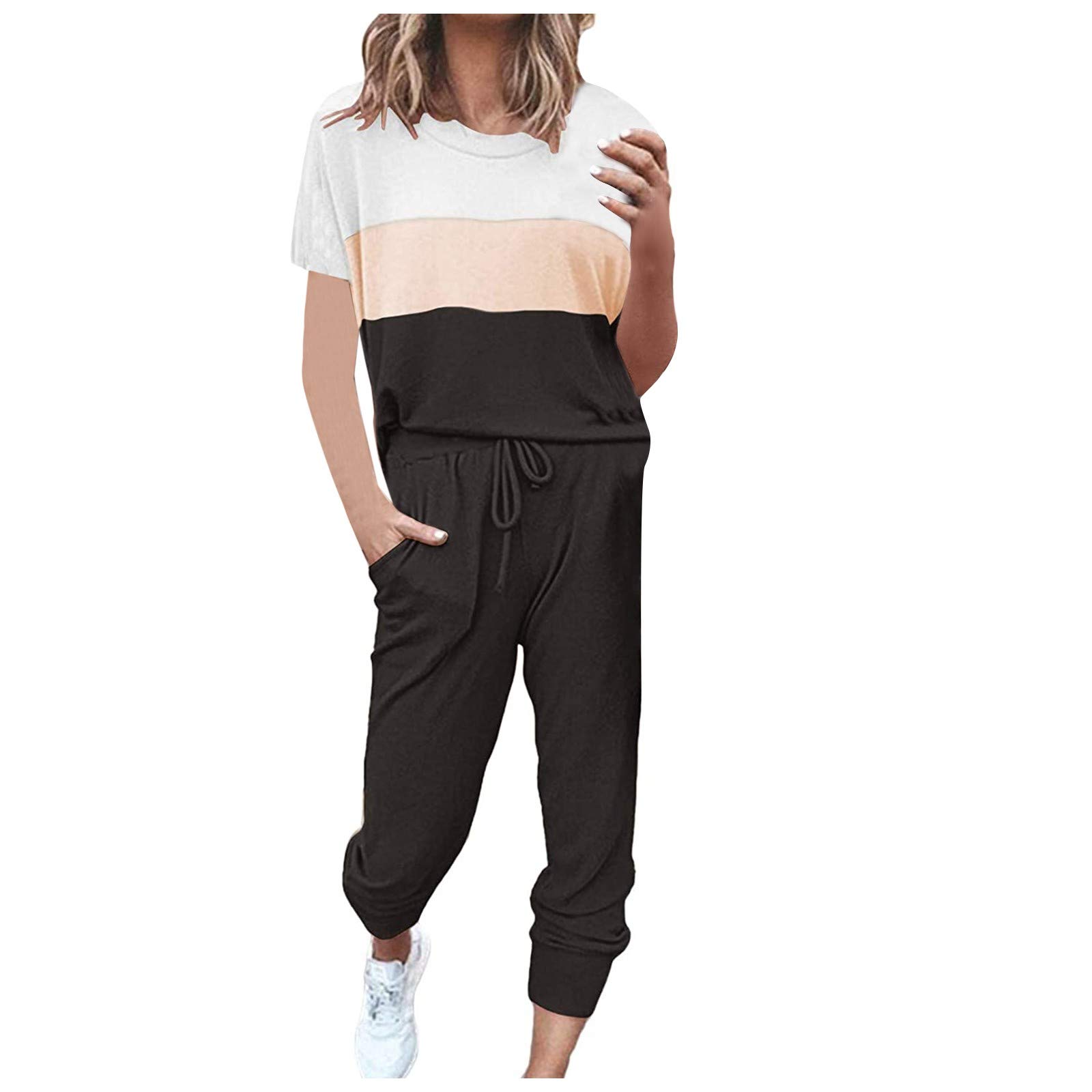 Muicook Women's 2-Piece Lounge Set - Soft Hooded Short Sleeve Top & Jogger Pants | Athletic Yoga Outfit for Home, Gym & Casual Wear