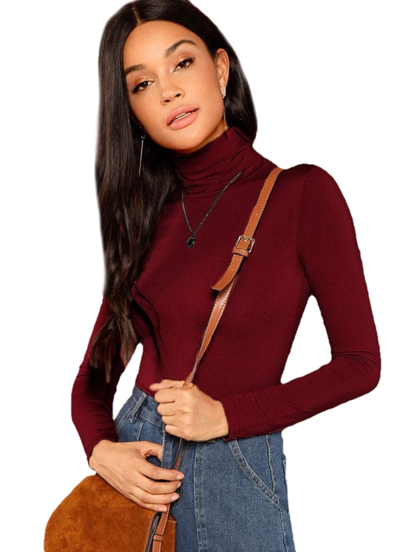 Floerns Women's Long Sleeve Slim Fit Turtleneck Basic T-Shirts - Soft Stretch Casual Top for Work, Office & Everyday Wear