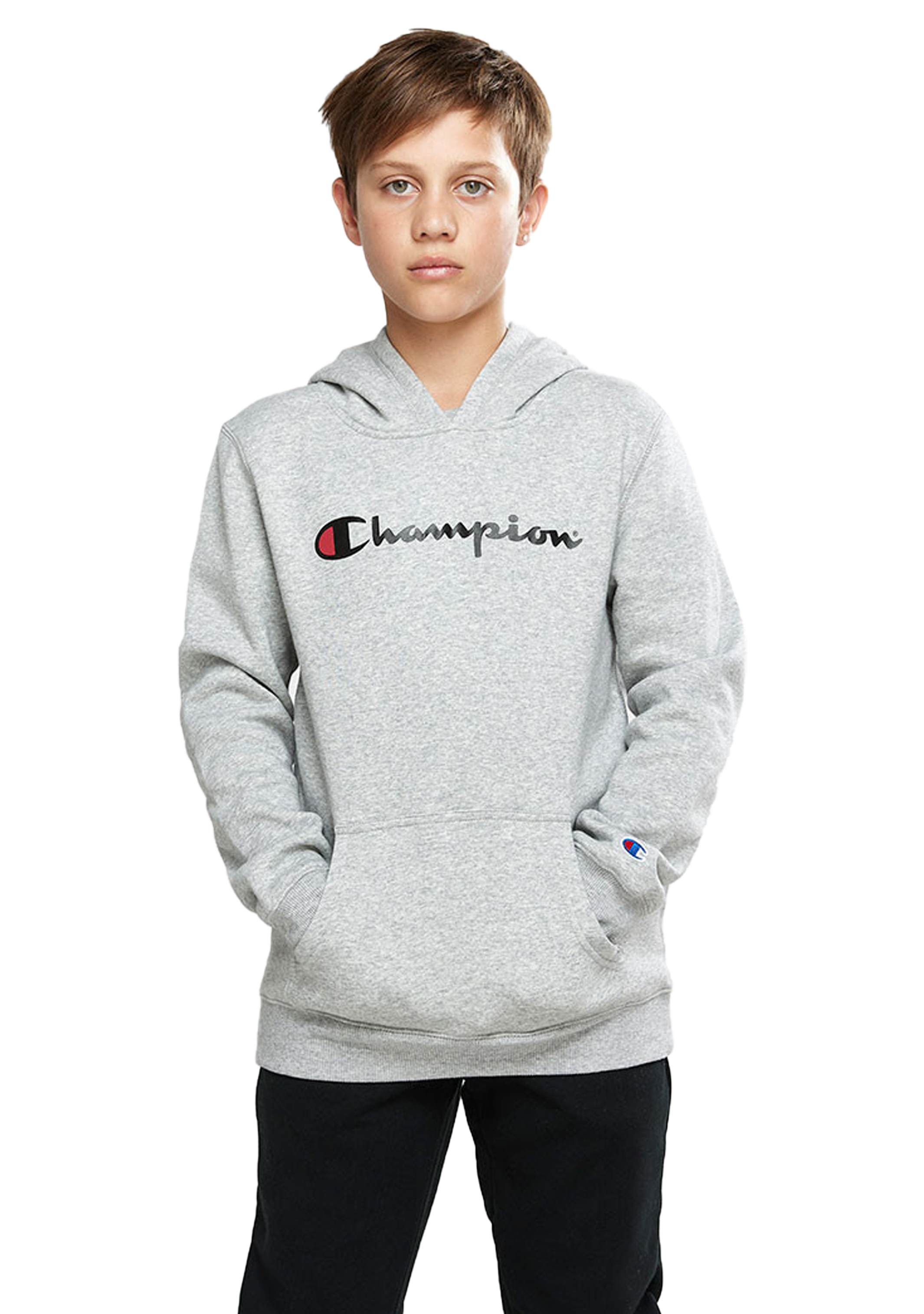 Champion Junior Script Hoodie for Boys & Girls - Soft Cotton Pullover with Kangaroo Pocket - Perfect for School, Sports & Casual Wear