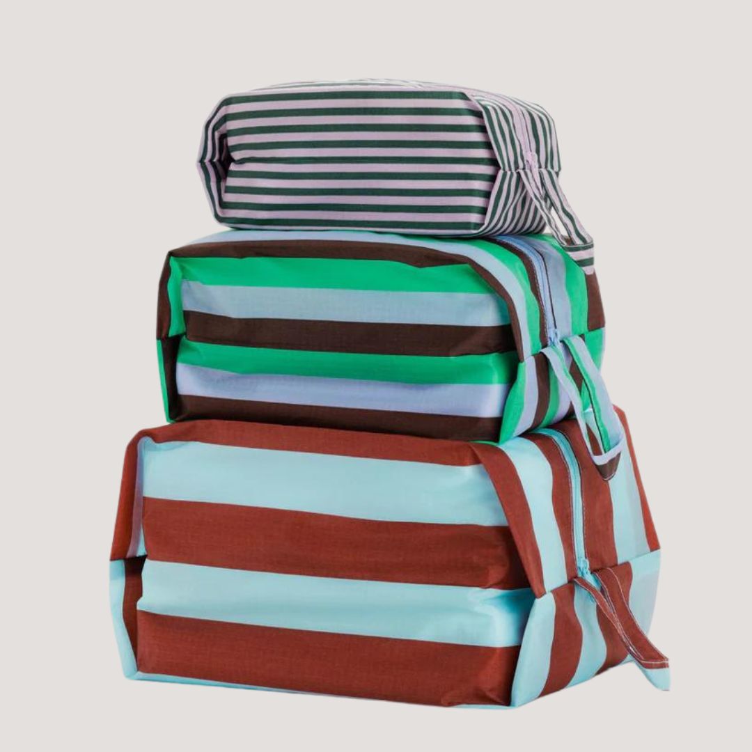 3D Travel Zip Set (Vacation Stripe Mix) - Waterproof Luggage Organizer for Suitcases - Perfect for Airplane, Cruise & Business Trips