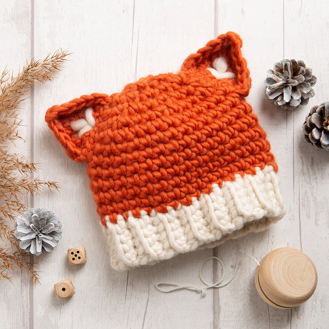 Crochet Fox Hat Kit for Babies & Kids - DIY Knitting Set for Newborns, Toddlers, and Children - Perfect for Winter, Photoshoots, and Costume Parties