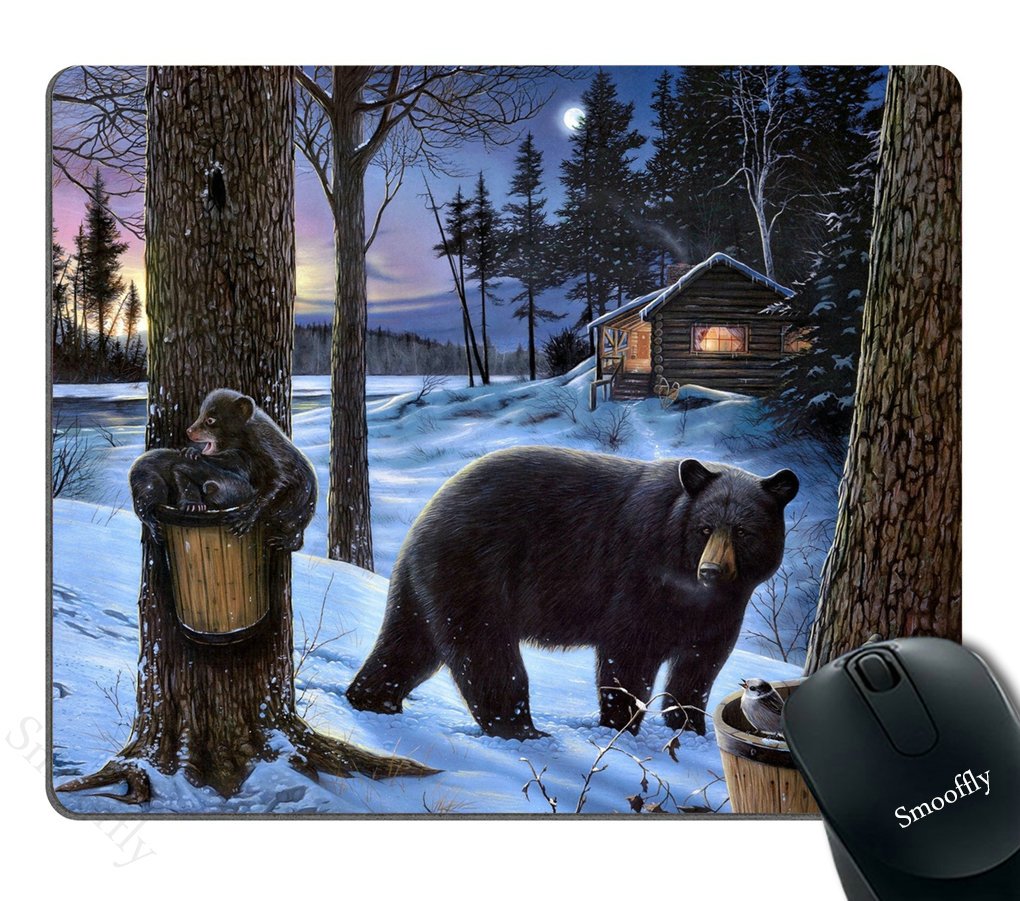 Custom Smooffly Gaming Mouse Pad - Winter Bear Design, Non-Slip Rubber Base, Extra Large Size for PC & Laptop - Perfect for Gaming, Office Work & Home Use
