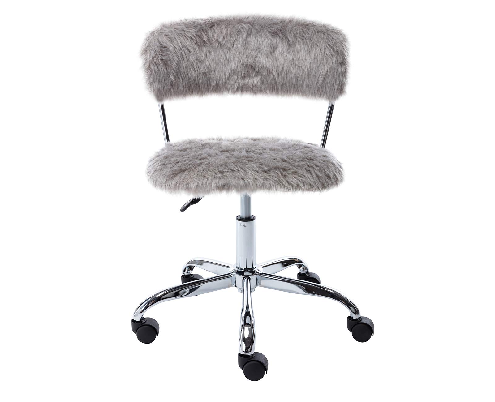 Kmax Fuzzy Office Desk Chair - Faux Fur Kids Armless Rolling Task Chair - Comfy Vanity Chair for Bedroom & Home Office - Grey - Perfect for Study, Gaming, and Relaxing