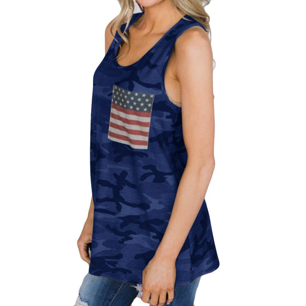 ZYooh Women's Camo Sleeveless Vest Tank Top - Fashion Flag Print Blouse for Casual Wear | Summer Outdoor Activities, Beach & Street Style