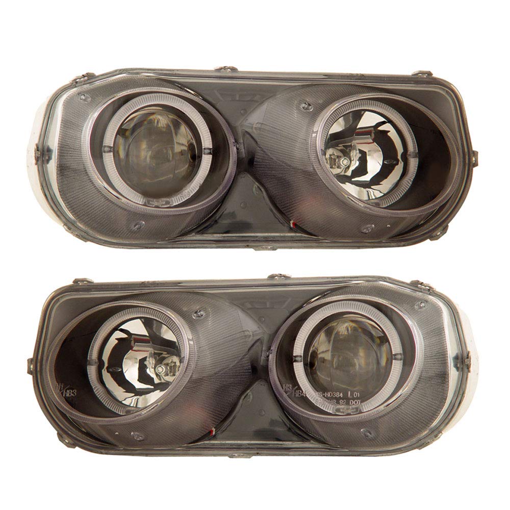 Black Halo Projector Headlights Assembly Set - Left & Right Pair Replacement for Acura Integra | High-Performance LED Lighting for Night Driving & Custom Car Upgrades
