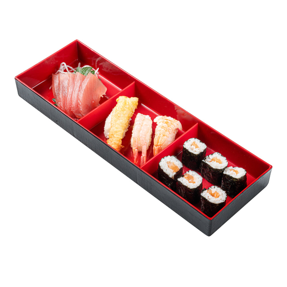 Premium Japanese Bento Box - 3 Compartment Black & Red Lunch Container (14