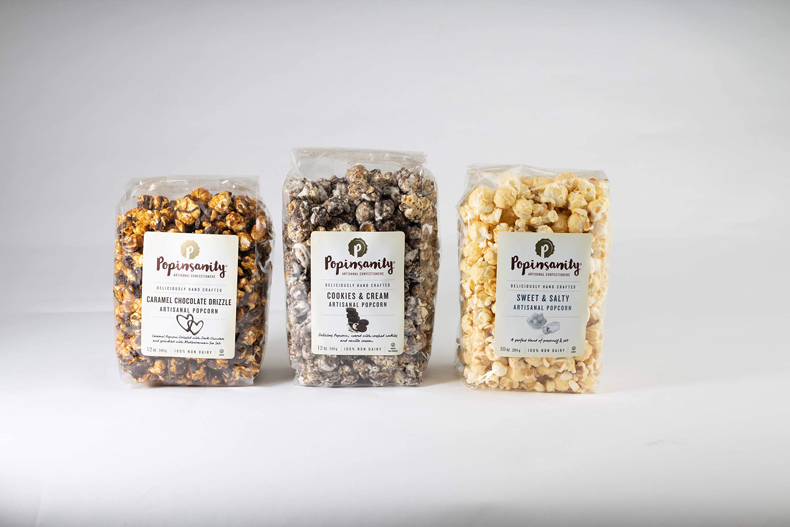 **Popinsanity Gourmet Popcorn Deluxe Bag – Non-GMO, Dairy-Free, 3-Pack with 3 Delicious Flavors | Perfect for Holidays, Thanksgiving, Corporate Gifts, Office Snacks, Birthday & Get Well Presents | Great for Parties, Movie Nights & Family Gatherings**
