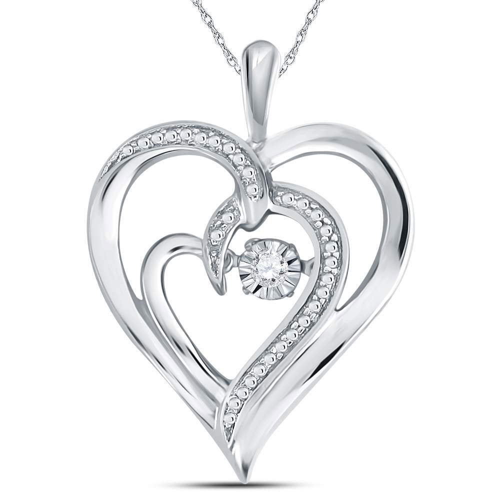Auriga Sterling Silver Round Diamond Heart Moving Twinkle Pendant Necklace for Women - 0.03 Cttw Genuine Diamond Jewelry Gift for Valentine's Day, Anniversary & Special Occasions