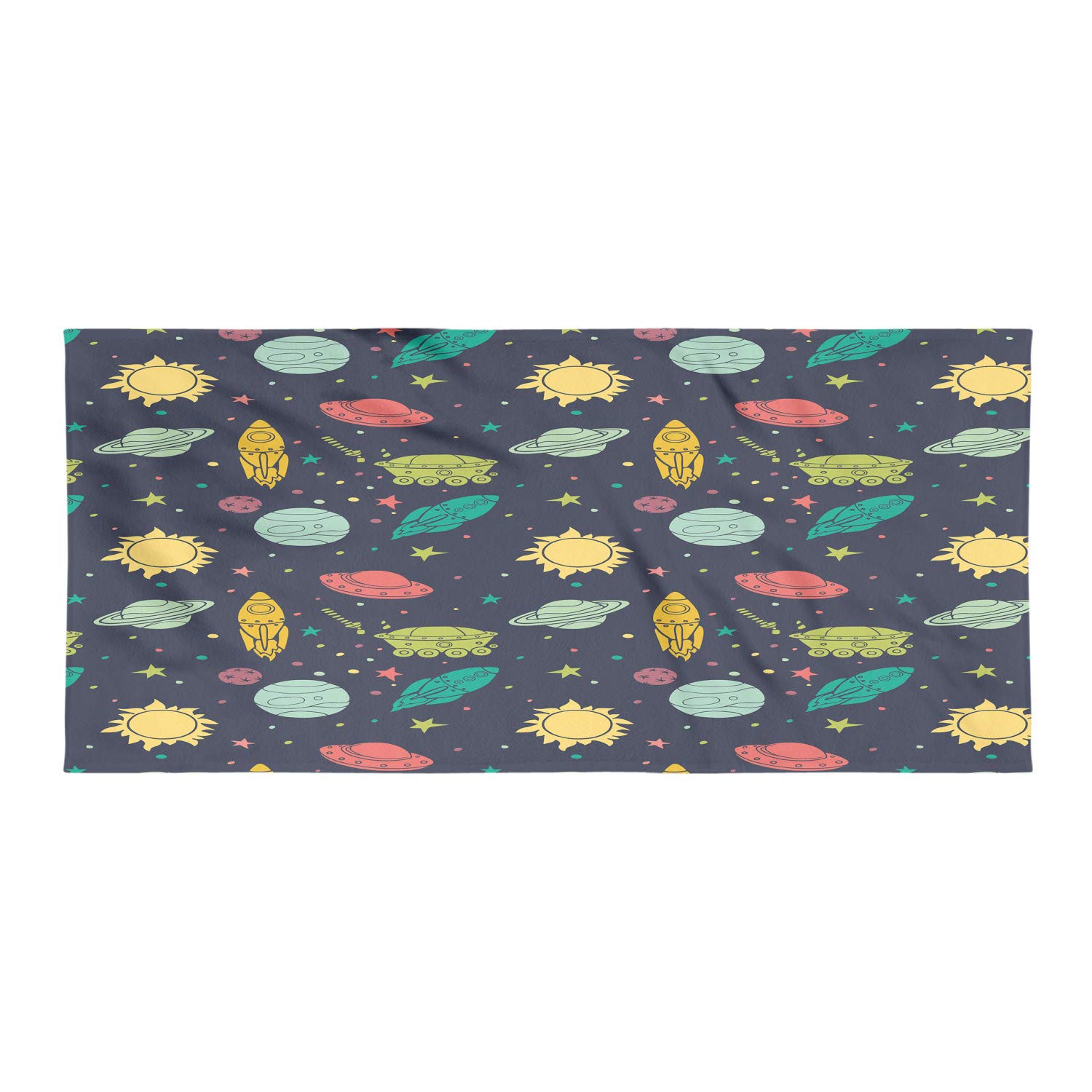 Ambesonne Outer Space Hiking Towel - Galaxy Print with Stars, Planets & Rockets | Quick-Dry Lightweight Microfiber for Camping, Backpacking & Sports | Perfect for Outdoor Adventures, Beach Trips & Gym Use