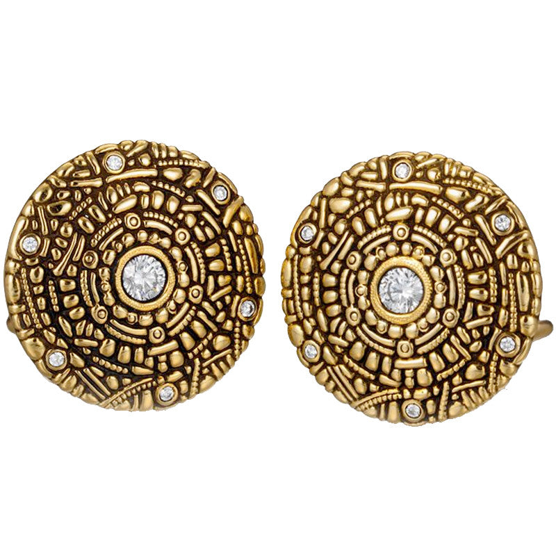 Alex Sepkus 18K Yellow Gold Diamond Shield Button Earrings - Luxury Stud Earrings for Women - Perfect for Weddings, Parties & Special Occasions