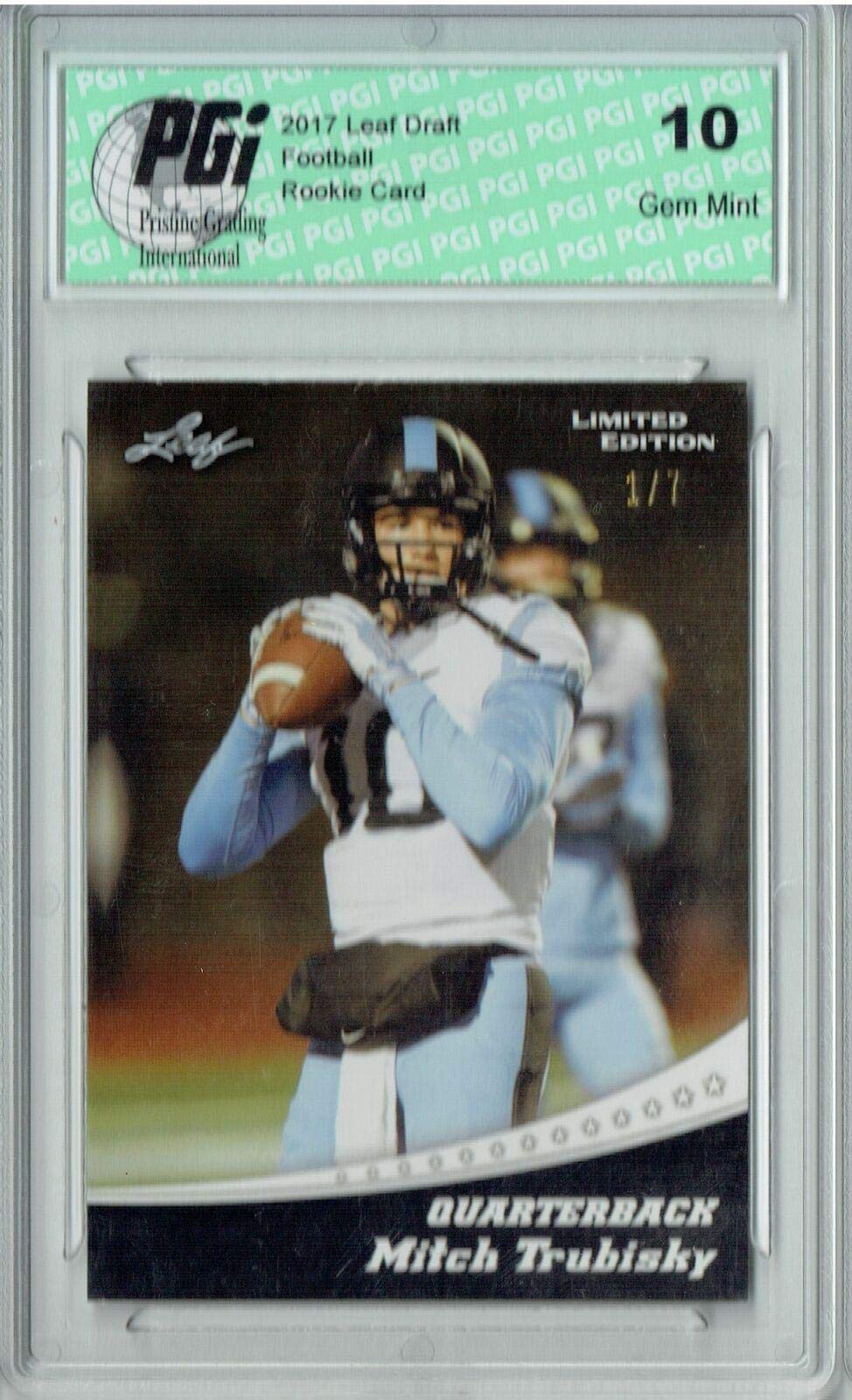 2017 Mitchell Trubisky Leaf #11 Blank Back Rookie Card 1/7 PGI 10 - Football Trading Card for Collectors, Investors & Sports Fans - Perfect for Display Cases, Memorabilia Collections & Investment Portfolios