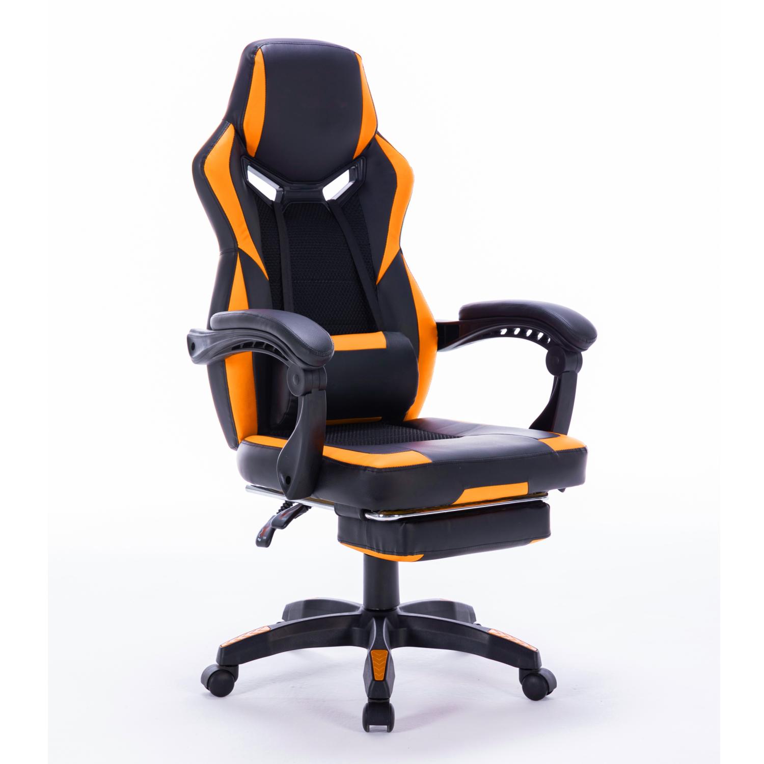 Premium Footrest Series - 8221 Ergonomic Gaming Chair (Black & Orange) for PC, Office & Home Use - Enhance Comfort & Support for Long Gaming Sessions & Work