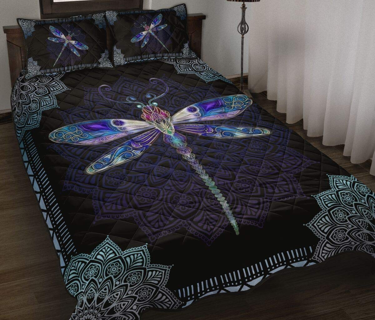 ENCYHOUSE Mandala Dragonfly Quilt Bed Set - Queen Size Cotton Comforter & Bedspread for All Seasons | Beach Trips, Christmas Gifts, Home Decor | Twin, King Sizes Available