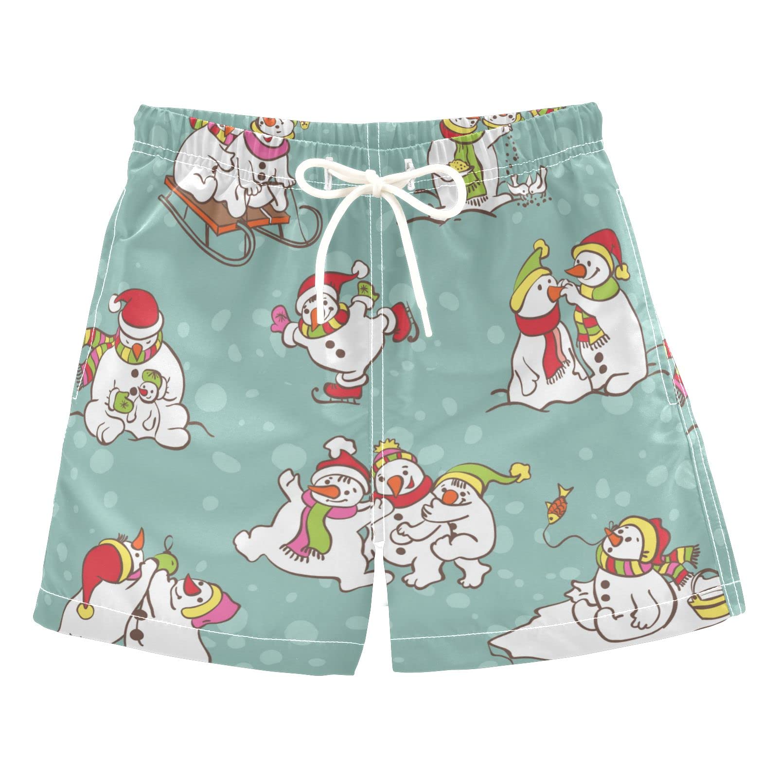 Boys Christmas Snowman Swim Trunks - Quick Dry Board Shorts for Beach, Surf, and Pool - Perfect for Hawaii Vacation and Summer Fun