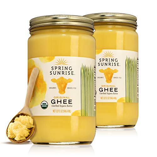 Organic Grass Fed Ghee Butter - USDA Certified, Paleo & Keto Friendly, Non-GMO, Gluten Free, Casein Free - Perfect for Cooking, Baking & Bulletproof Coffee - Sustainably Sourced Clarified Butter (2 Pack, 32oz Jar)