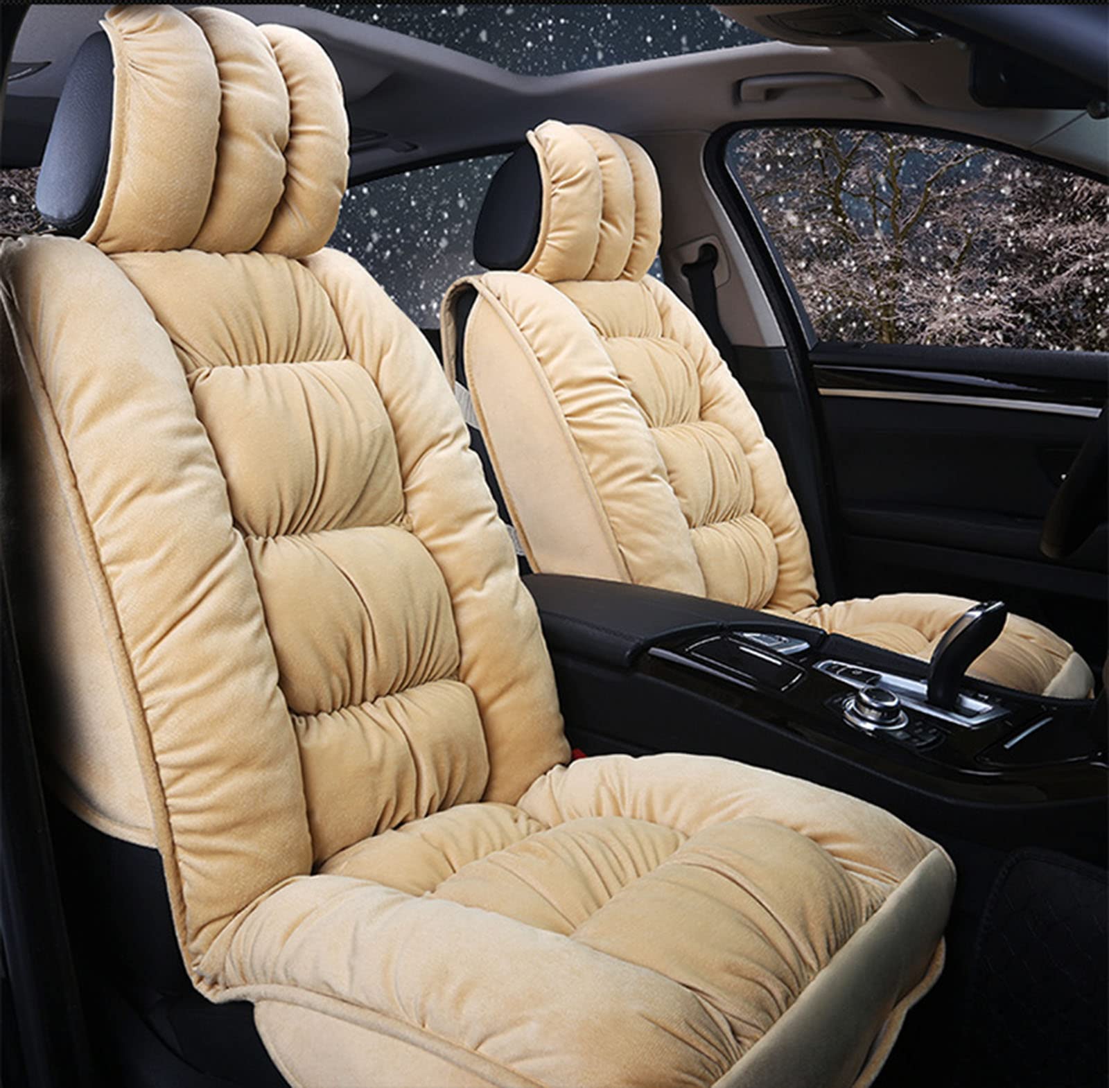 Fly YUTING Warm Plush Car Seat Cover - Soft Winter & Autumn Cushion Protector for Vehicles (Beige) | Perfect for Cold Weather Commuting & Road Trips