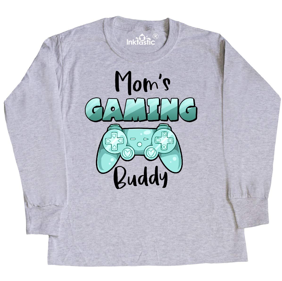 Inktastic Mom's Gaming Buddy - Aqua Controller Youth Long Sleeve T-Shirt | Gamer Mom Gift | Comfortable Kids Gaming Shirt | Perfect for Gaming Events & Family Game Nights