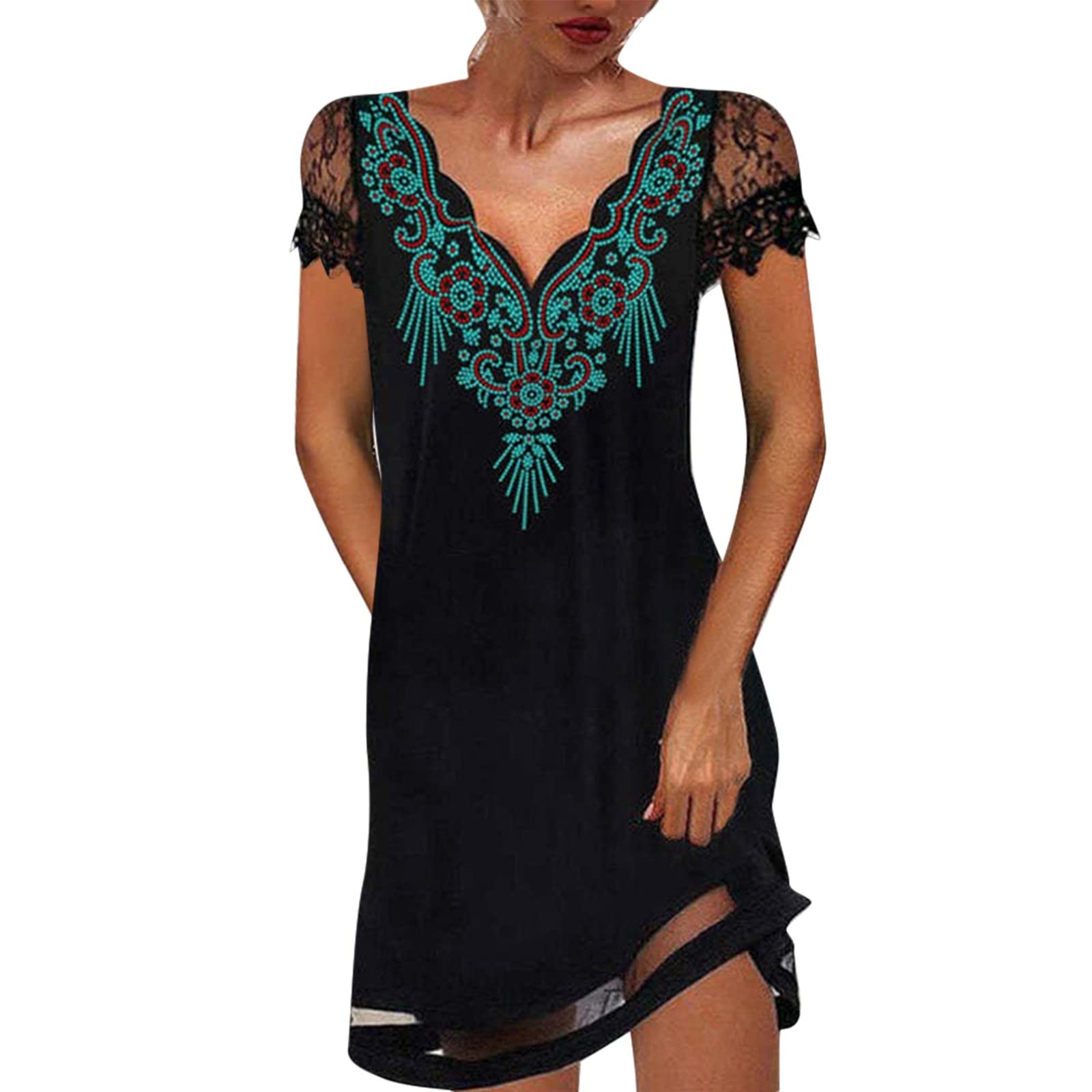 iQKA Women's Summer Cold Shoulder Tunic Dress - Casual V-Neck Short Sleeve Black & Gold Sequin Party Dress | Perfect for Beach Vacations, Date Nights & Special Occasions