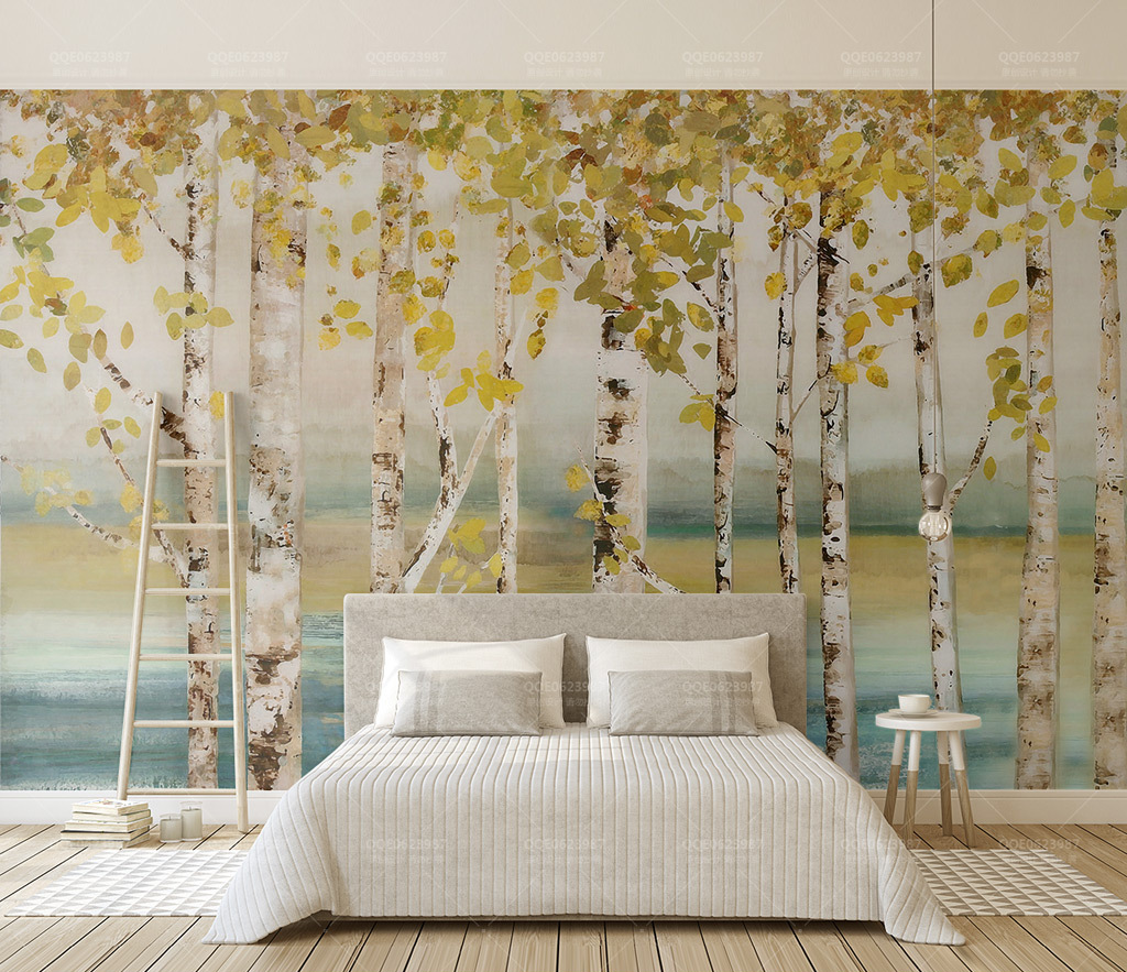 Yellow Tree Trunks Wallpaper Murals - Nature-Inspired Peel & Stick Wallpaper for Living Room, Bedroom, Office Decor | Easy to Install & Removable
