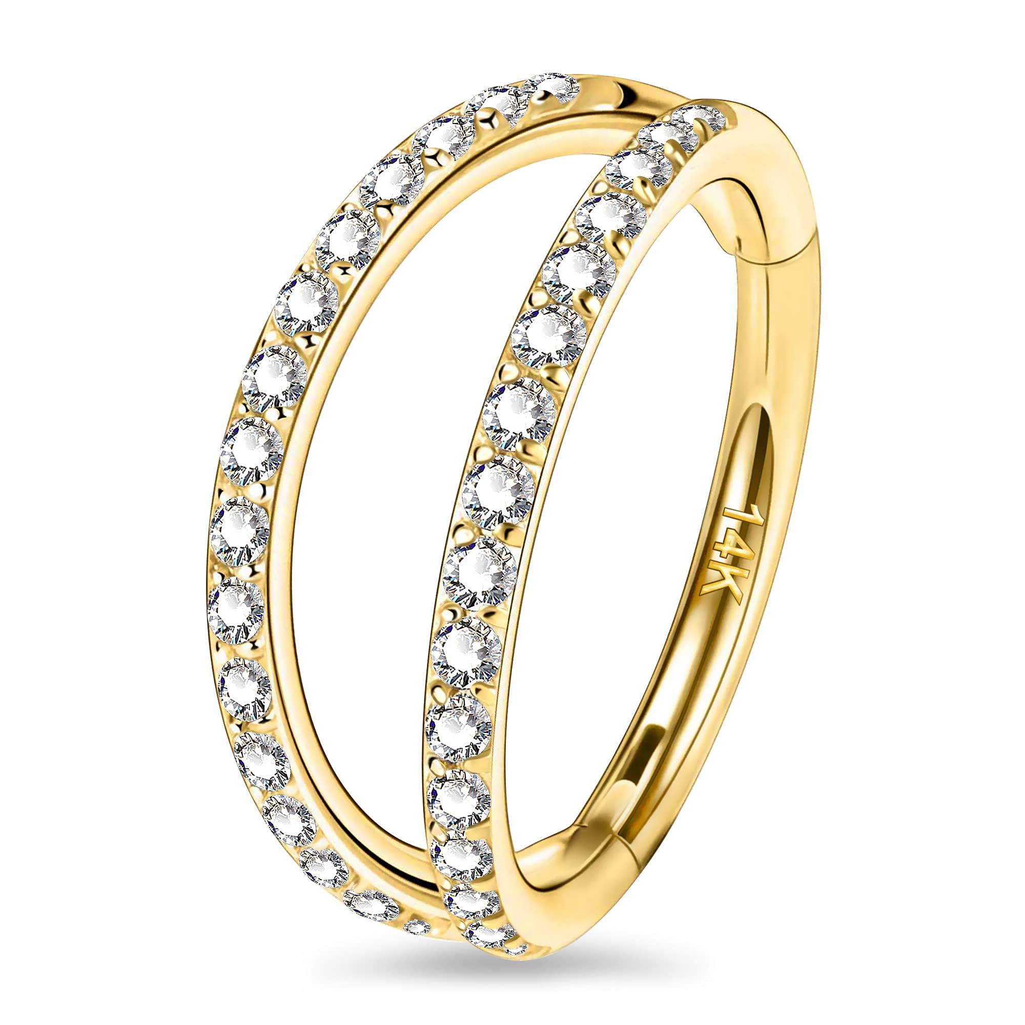 OUFER Helix Earrings - Double Row Diamond Septum Hoop Jewelry for Cartilage, Daith & Tragus Piercing - Elegant Body Jewelry for Women & Men - Perfect for Parties, Weddings & Everyday Wear