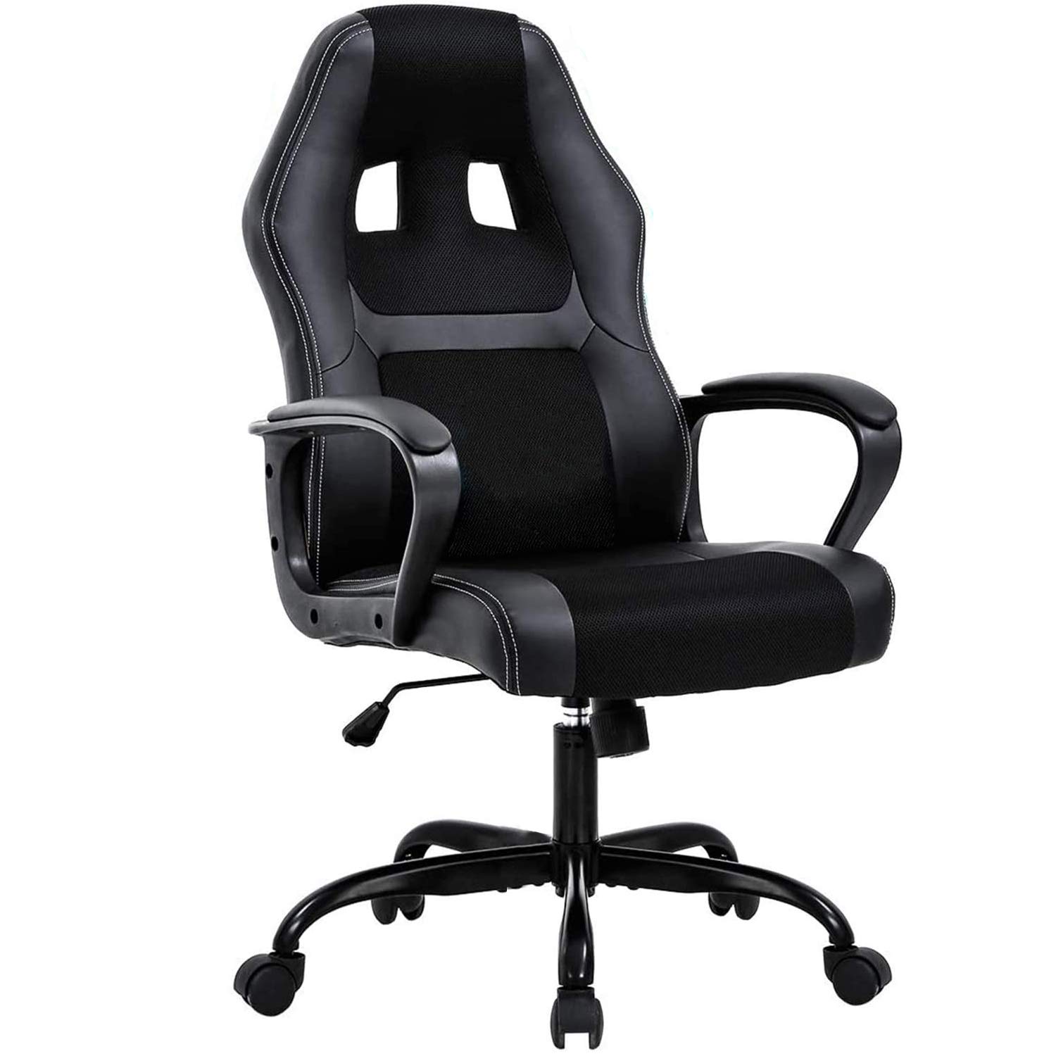 Meetperfect Ergonomic High-Back Gaming & Office Chair - PU Leather Executive Swivel Chair with Adjustable Armrests & Lumbar Support for PC, Computer Desk - Comfortable Task Chair for Men & Women with Back Pain (Black) | Perfect for Home Office, Gaming Setup & Workstation