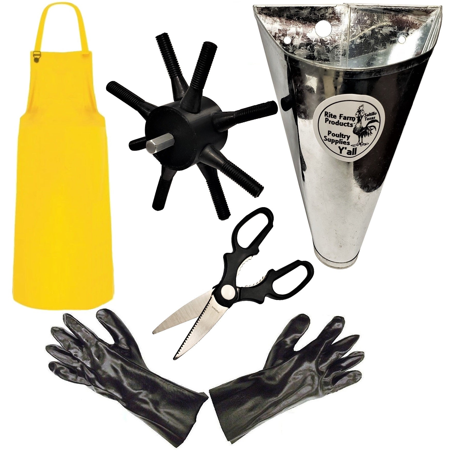 S8 Quail Plucker Machine with Kill Cone, Processing Scissors, Gloves & Apron - Complete Poultry Processing Kit for Small Farm & Home Butchering