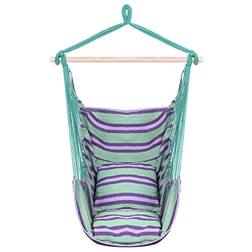 DAVEBELLA Cotton Rope Hanging Chair with Pillows - Green for Patio & Garden Relaxation