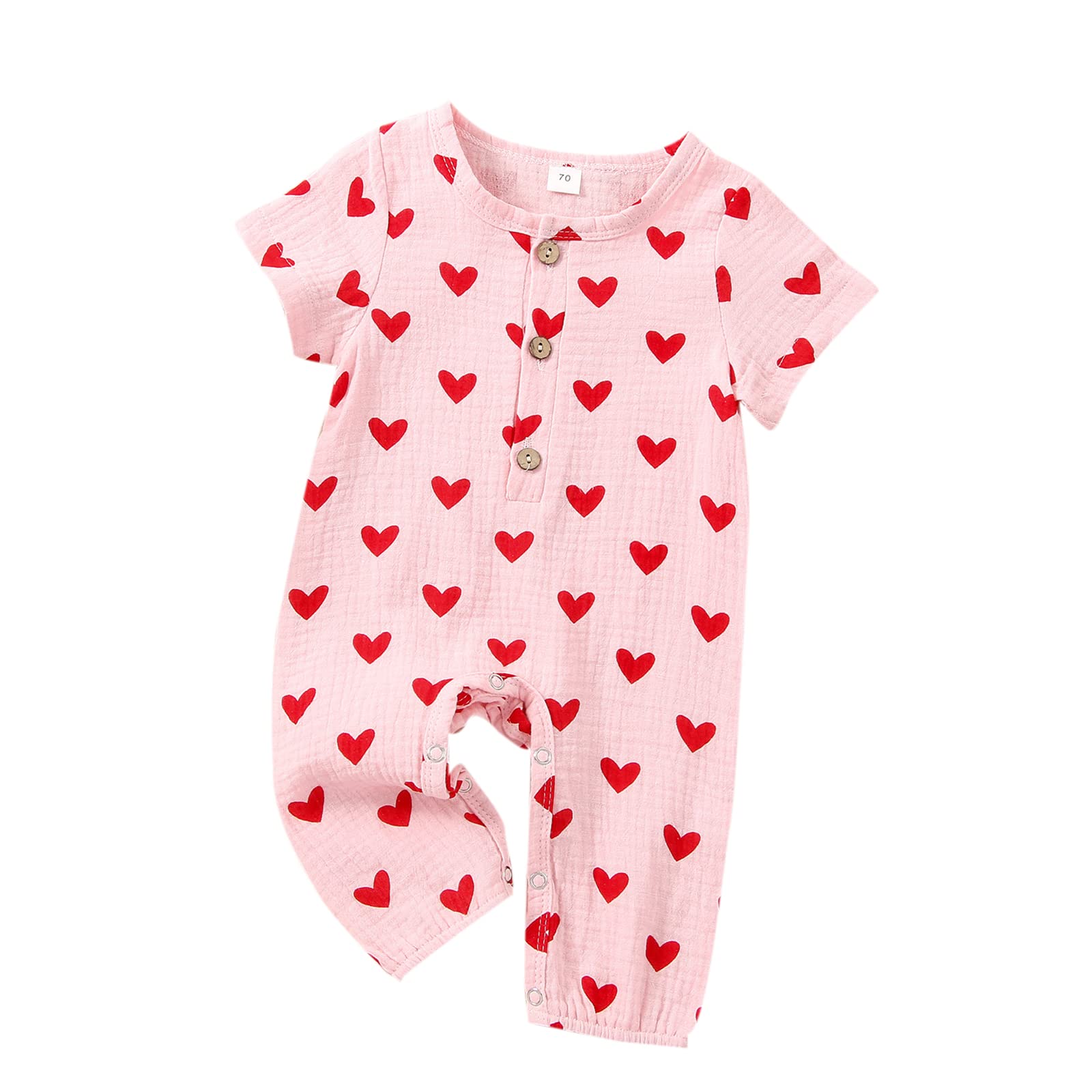 Valentine's Day Baby Girl Romper Outfits - Heart Print Short Sleeve Jumpsuit for Newborn Infant | Spring Summer Clothes | Perfect for Photoshoots, Parties & Special Occasions