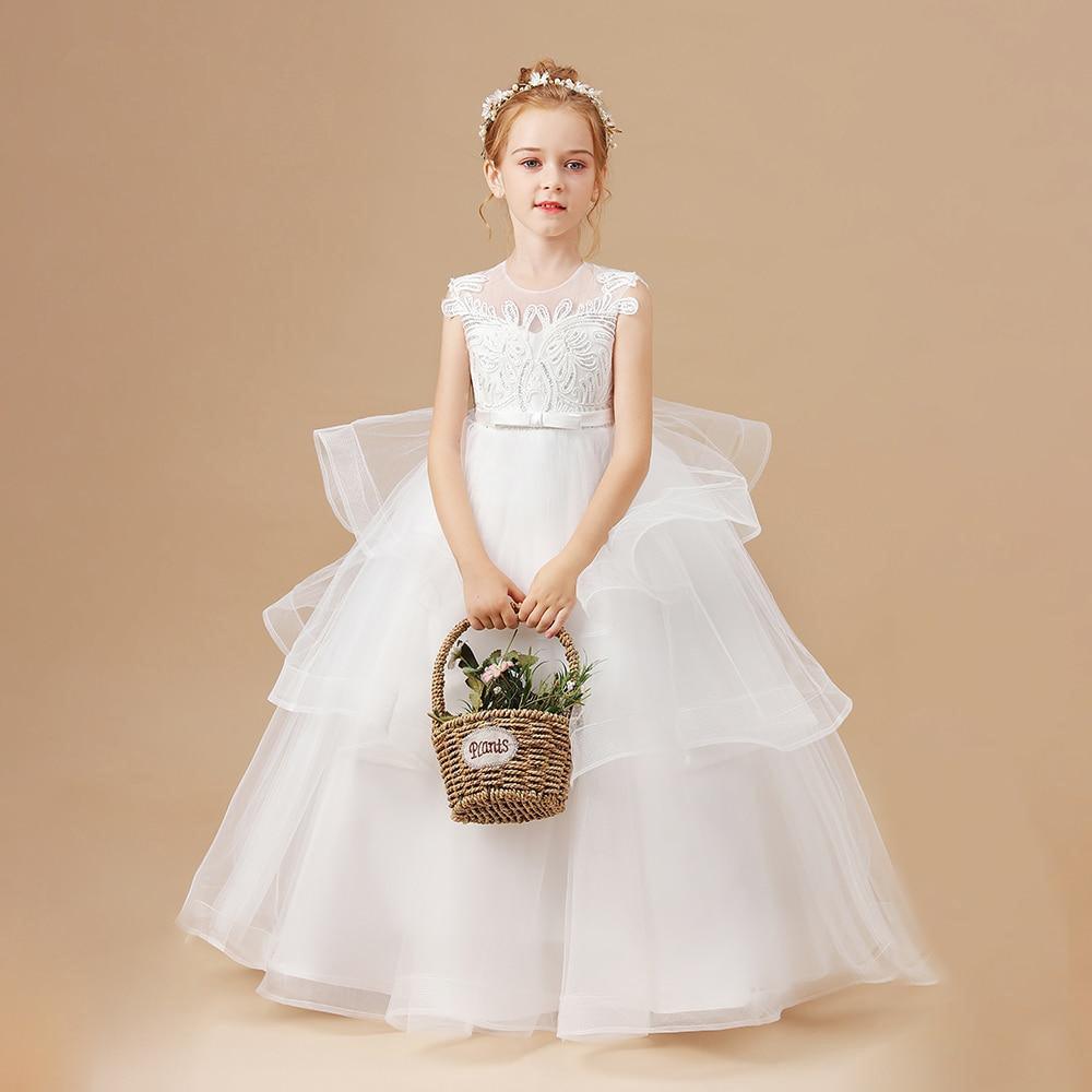 White Flower Girl Dress for Weddings - Elegant & Comfortable Kids Party Dress for Bridal Showers, First Communion & Special Occasions