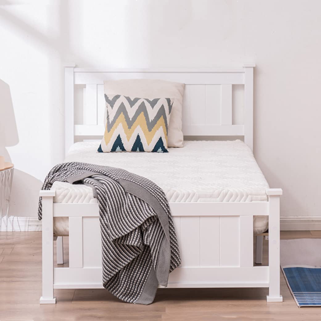 White Twin Size Pine Wood Platform Bed Frame with Headboard & Footboard - Sturdy Hardwood Slats, Heavy Duty Design & 11.5