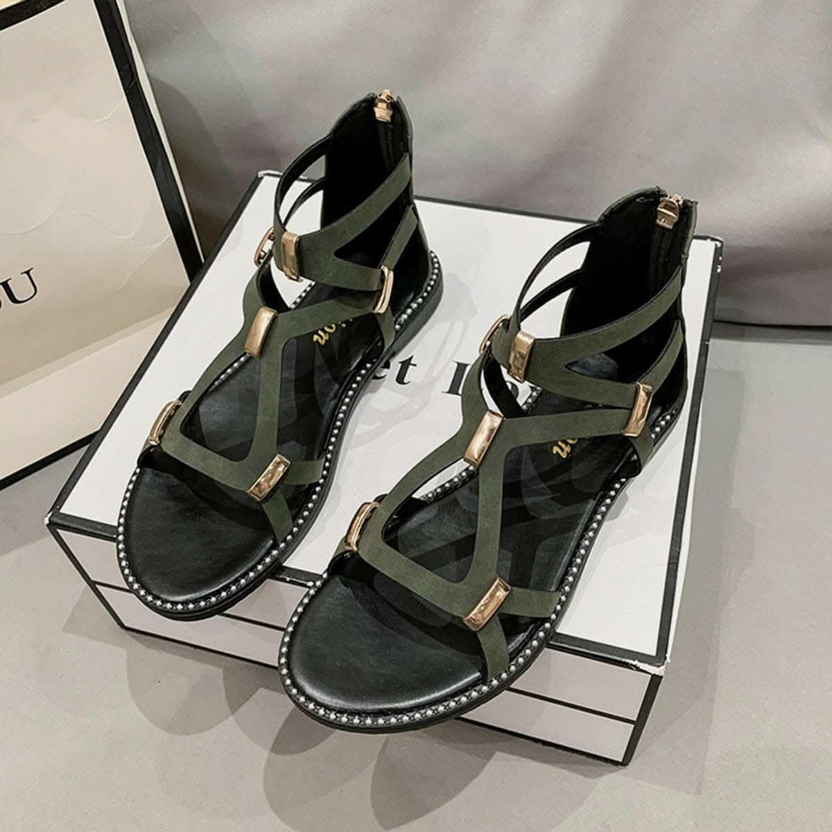 Stylish Open Toe Flat Sandals with Zipper for Women - Comfortable Summer Casual Shoes for Beach, Vacation & Everyday Wear