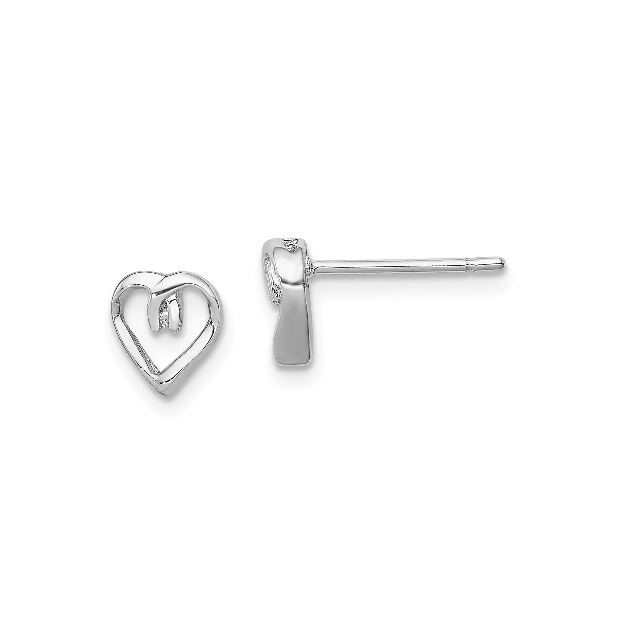 Sterling Silver Rhodium Plated Diamond Heart Stud Earrings for Women - Perfect for Valentine's Day Gifts, Anniversary Presents & Everyday Elegance